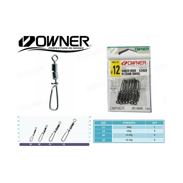Owner Sinker Hook W Crane Swivel