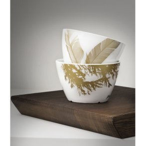 Porcelns skle med motiv af fjer og lrk
