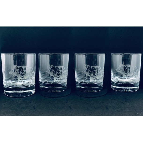 Whiskey glas 4 stk m. Vildsvin